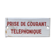 Plaque émaillée ancienne Prise de courant téléphonique blanche