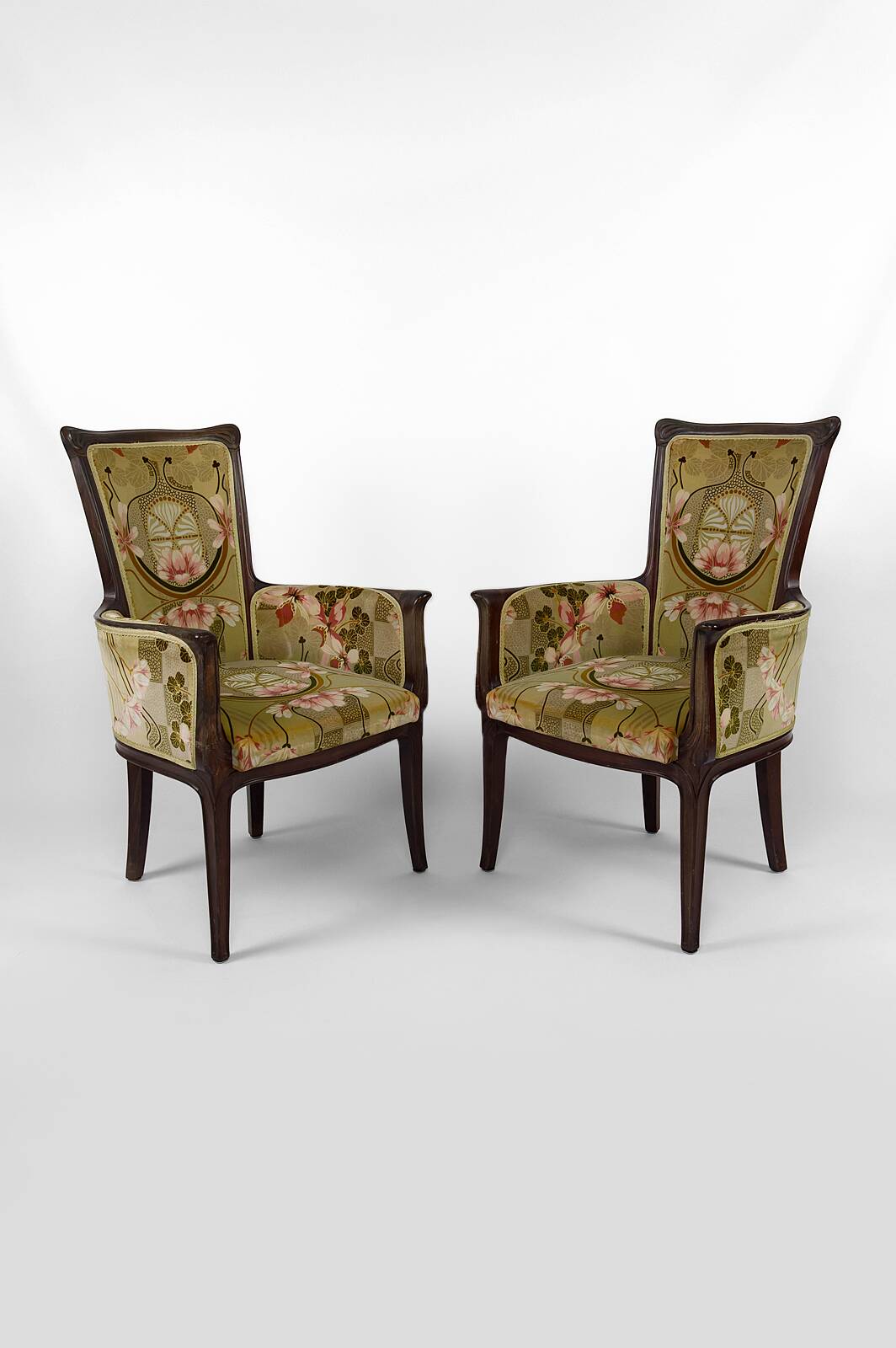 Art Nouveau living room 3 elements, 2 armchairs and 1 chair, France, Circa 1900