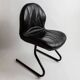 Vintage black leather cantilever chair with metal frame – 1980s Italian design