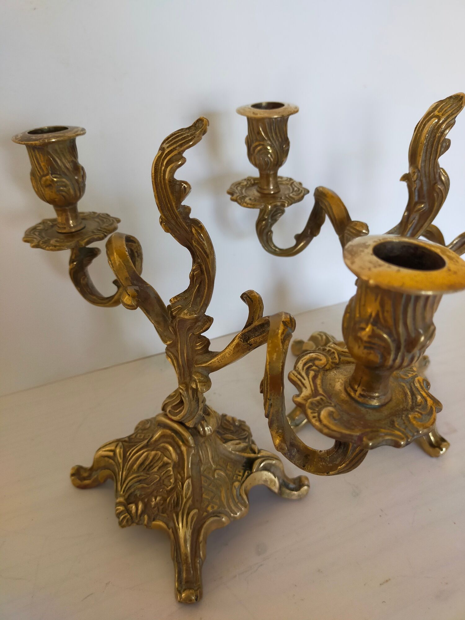 Pair of vintage brass 2-candle candelabra candlesticks