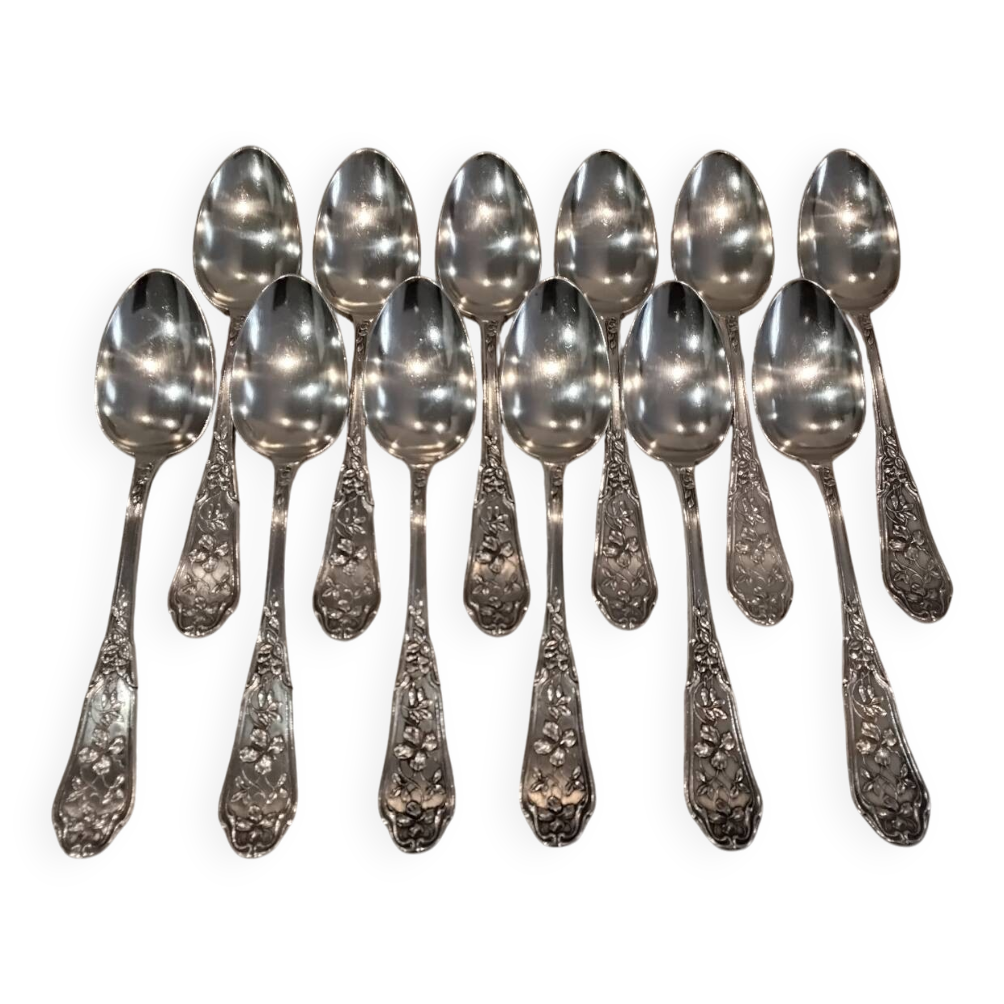 12 silver plated soup spoons by goldsmith Ravinet Denfert art nouveau
