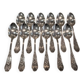 12 silver plated soup spoons by goldsmith Ravinet Denfert art nouveau