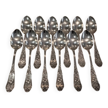 12 silver plated soup spoons by goldsmith Ravinet Denfert art nouveau