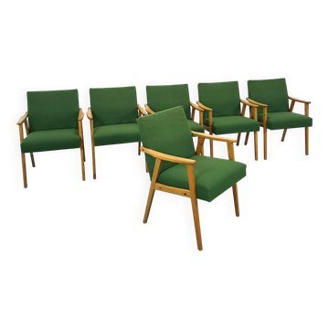Set of 6 groene eetkamerstoelen met beukenhout