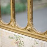 Vintage screen, old 3-panel screen, molded wood and fabric screen