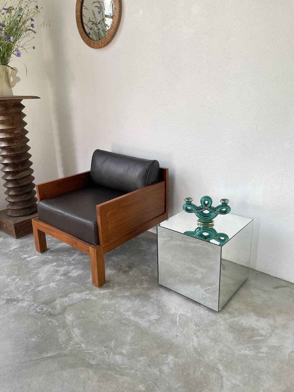 Vallauris green ceramic candle holder