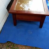 Walnut and rattan coffee table