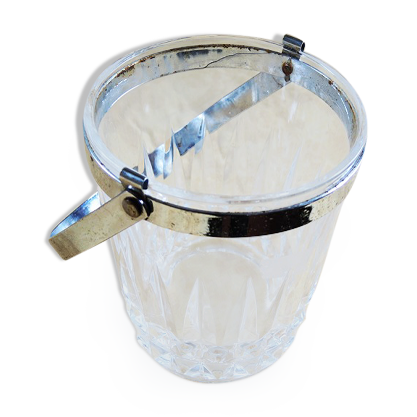 ancient glass and metal ice bucket