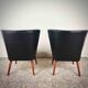 Pair of vintage club armchairs in black leatherette – 1950s