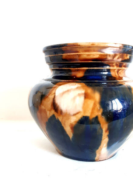 Ceramic vase art nouveau ochre and marine