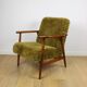Vintage armchair, 1970s red fox - high pile khaki / olive - long pile