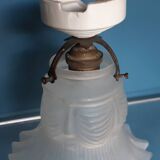 Pair of Art Nouveau 1900 frosted glass ceiling lights and their base