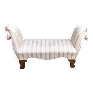 Upholstered bedside bench in worked and shaped wood