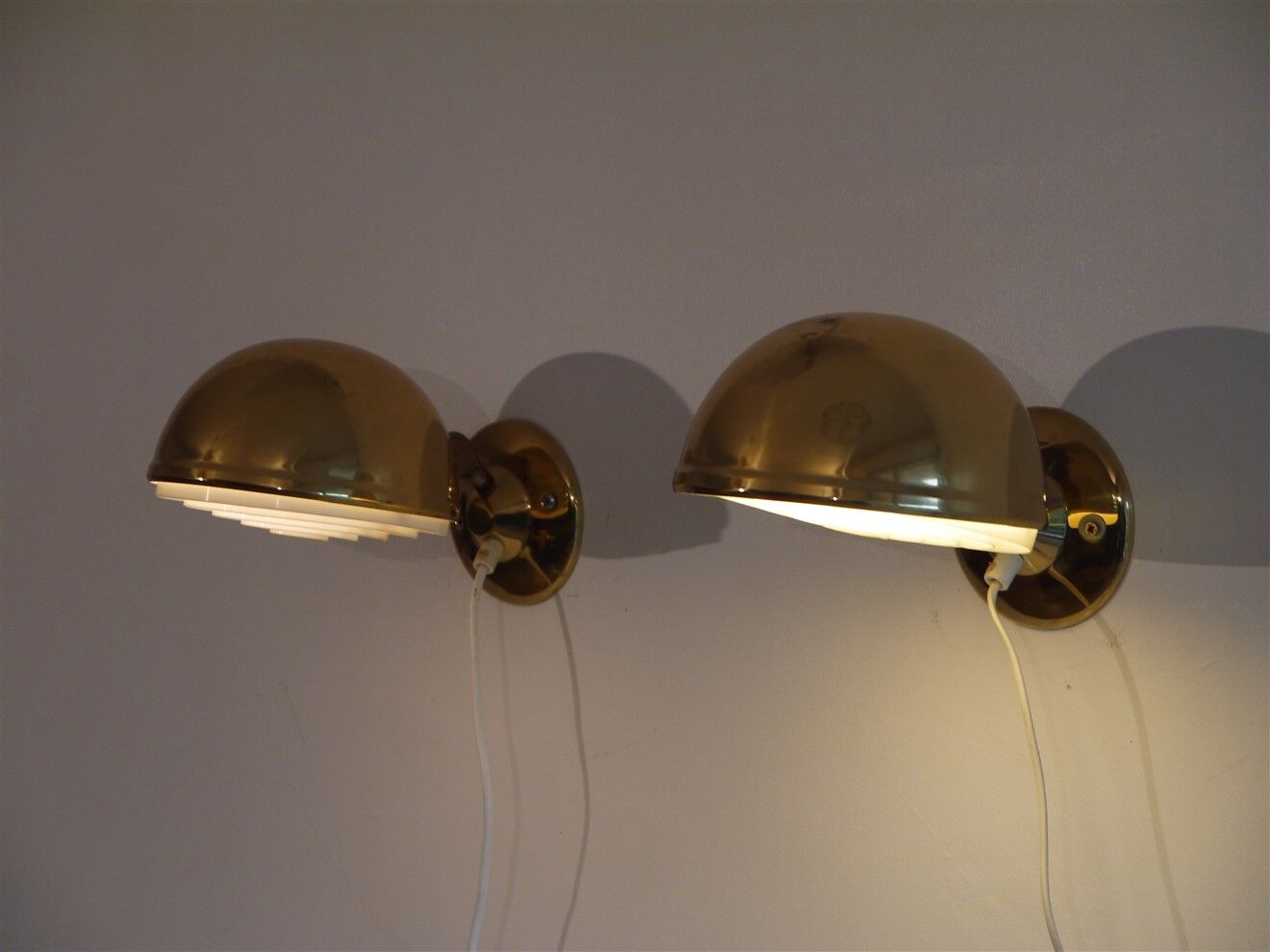 Pair of Danish brass wall lamps by Knud Christensen 1970