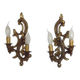 Pair Vintage French Bronze Double Wall Lights Acanthus Leaf & Flower Detail