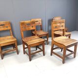 Vintage oak brutalist chairs, 1960s