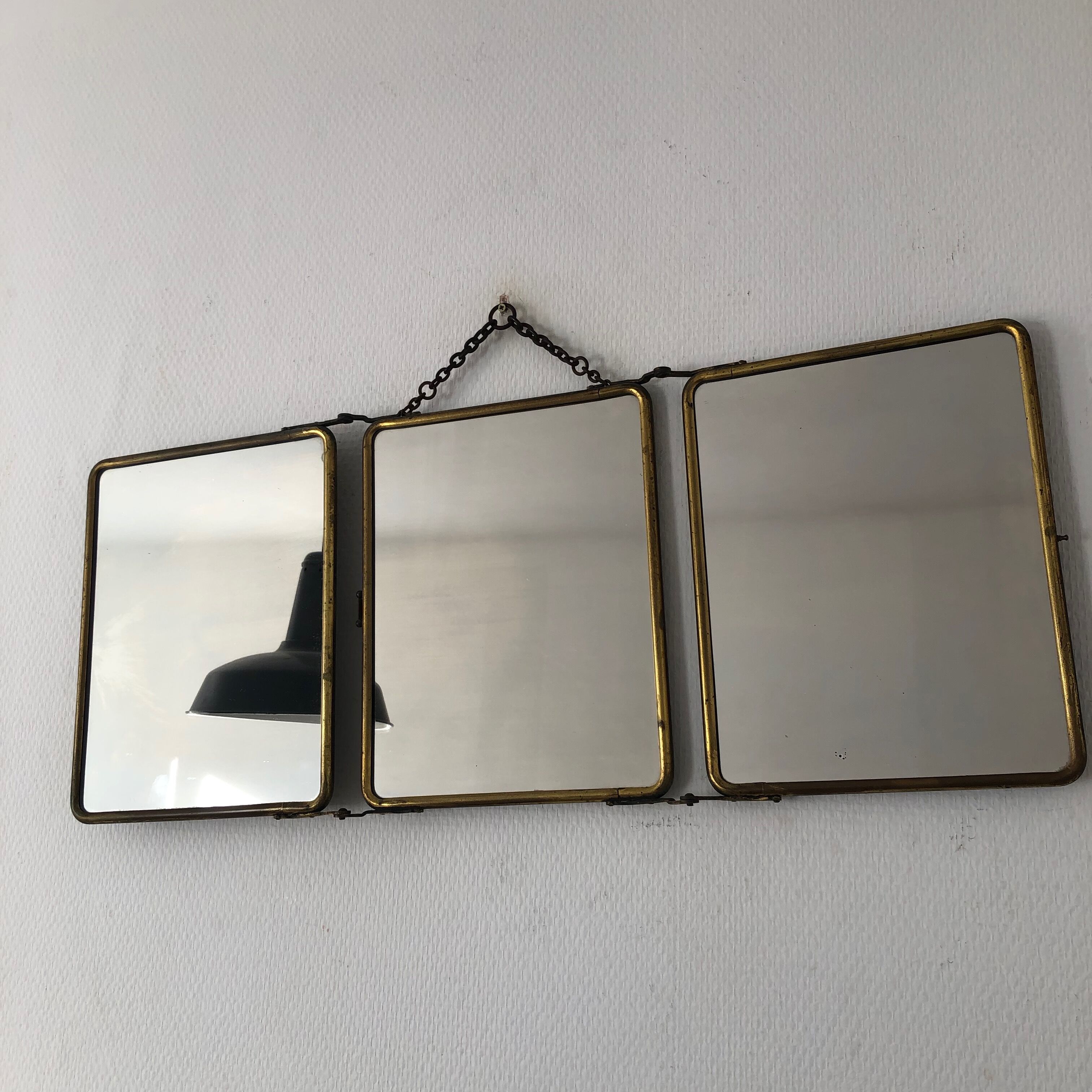 Gold vintage triptych barber mirror, 1920, 27x66cm