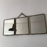 Gold vintage triptych barber mirror, 1920, 27x66cm