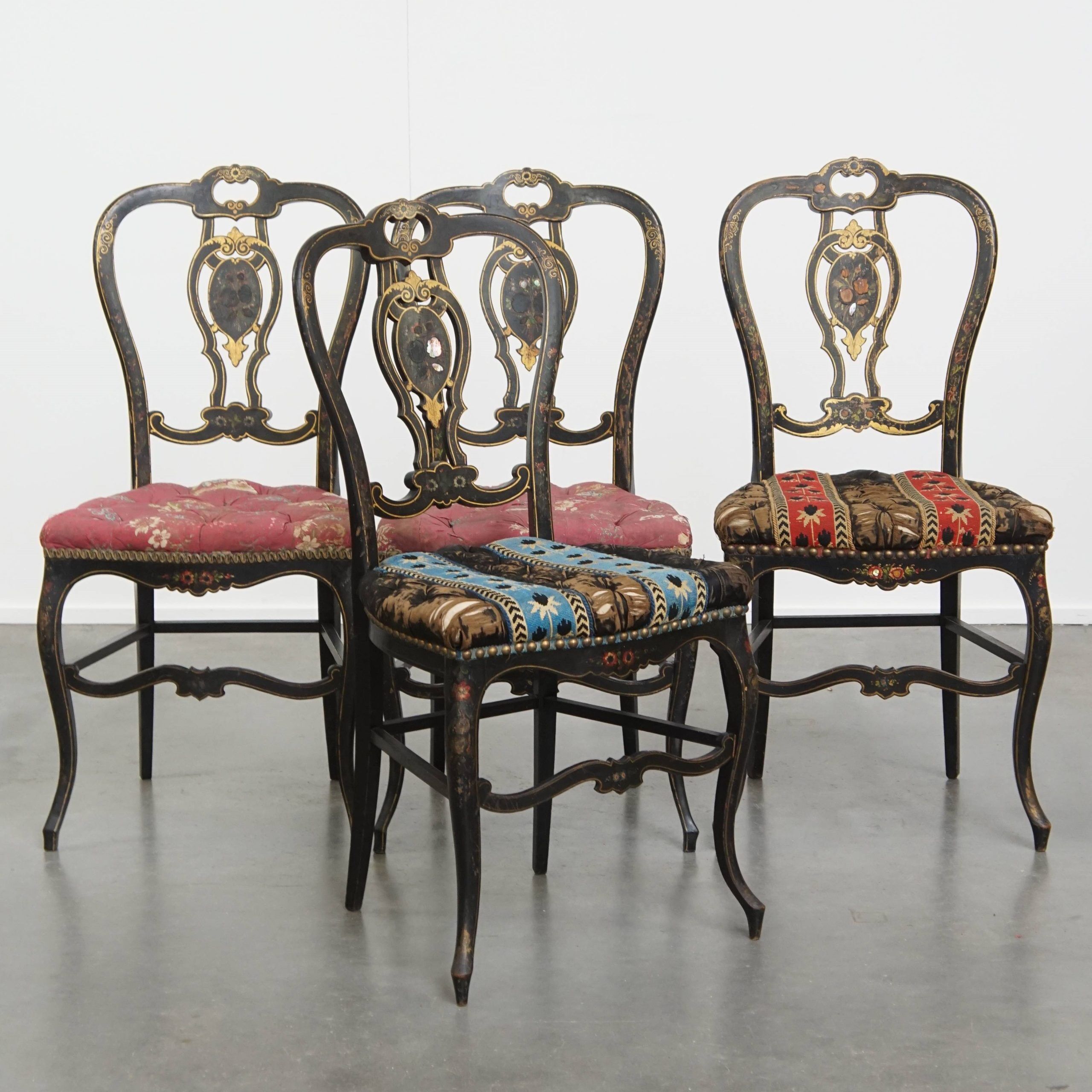 Set of 4 antique French Napoleon III chairs inlaid with mother-of-pearl
