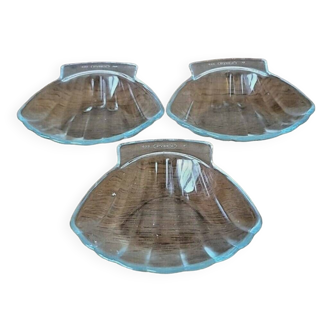 Set of 3 Blue Glass Pyrex Coquille Saint Jacques Shell Serving Dishes 4637