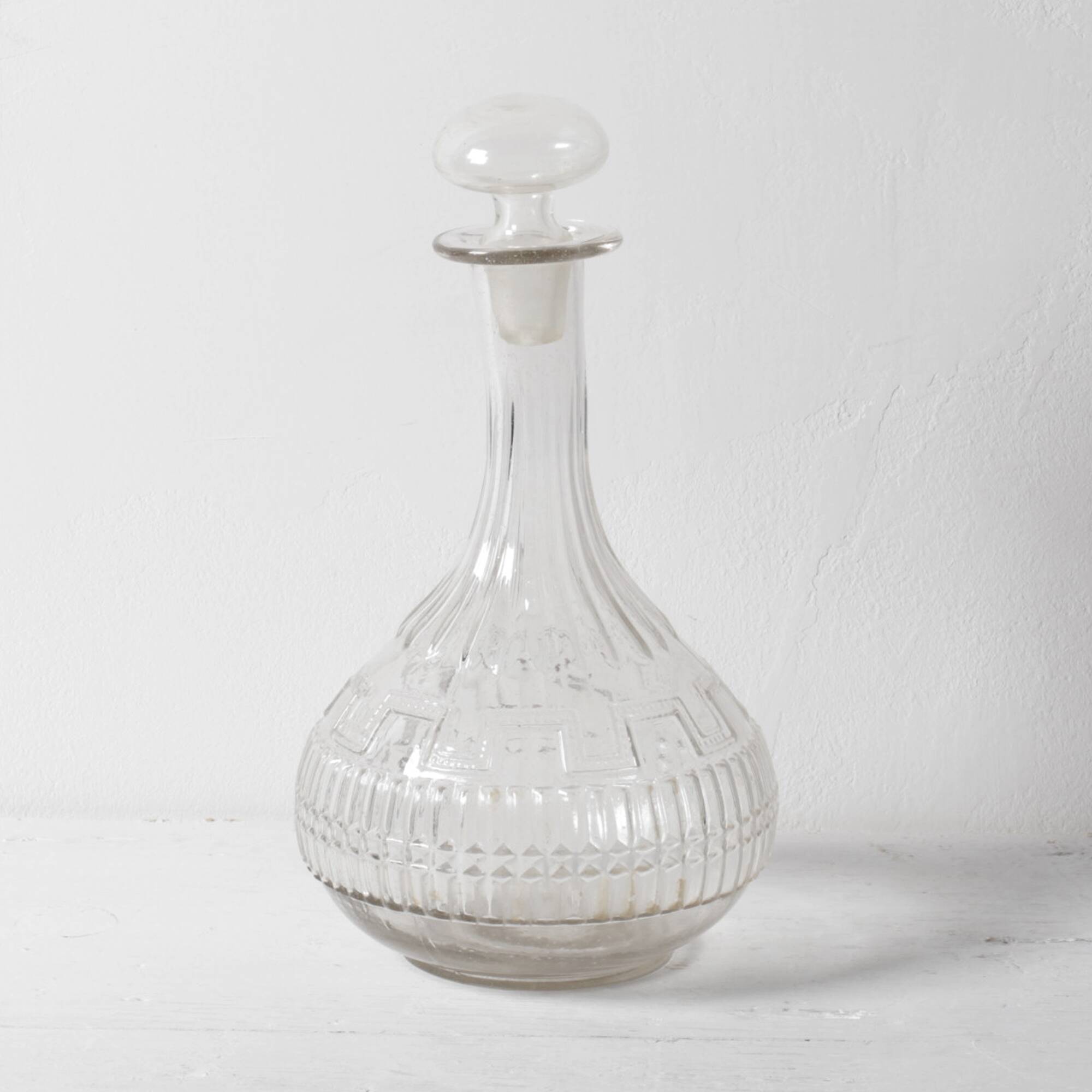 Glass Decanter / Mid-century Patterned Wine Carafe / Empoli / Italy / 1950s