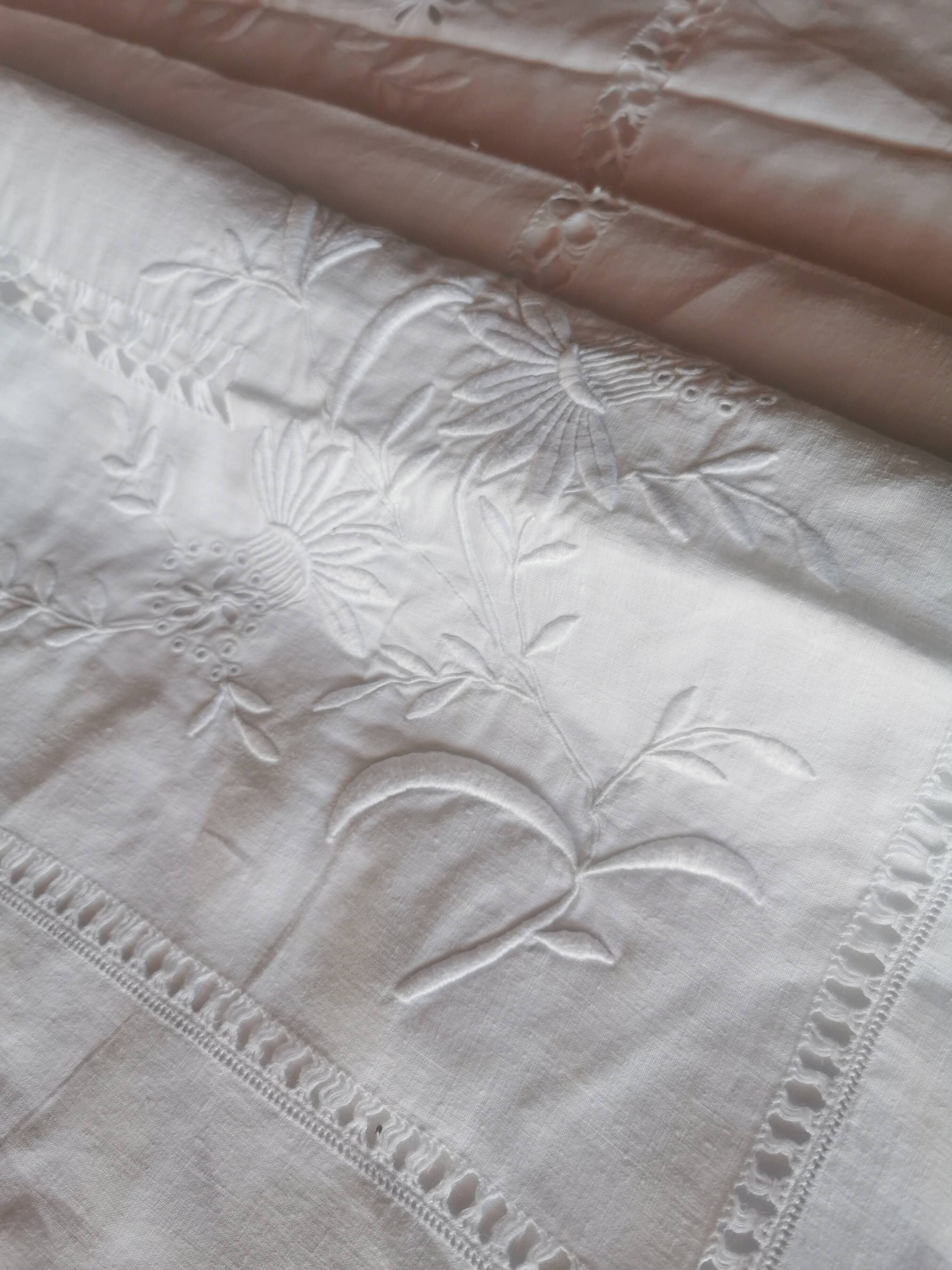 Large antique linen sheet monogrammed AH