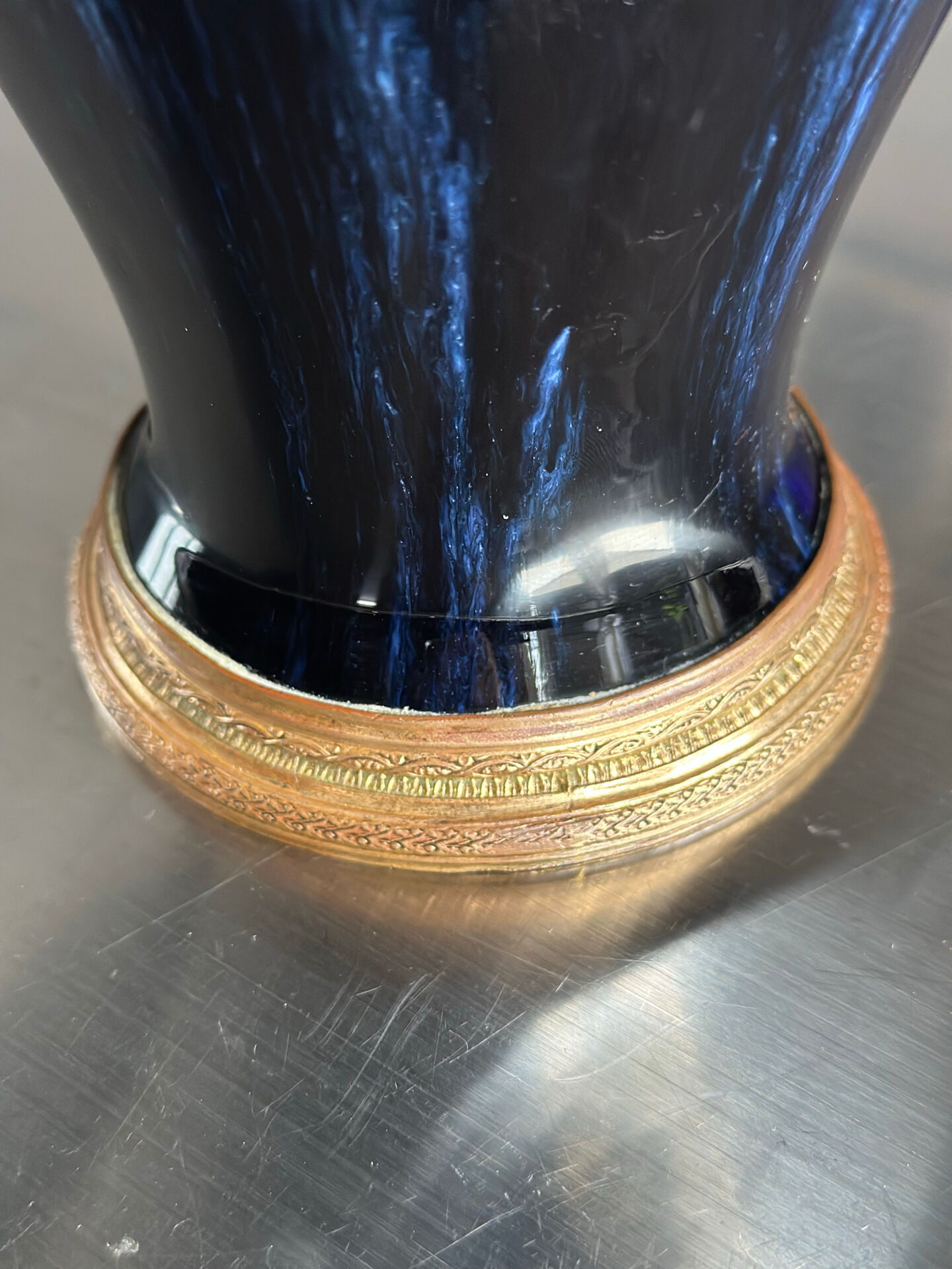 Art Deco vase in yellow and blue flamed earthenware - Shape 485, circa 1930