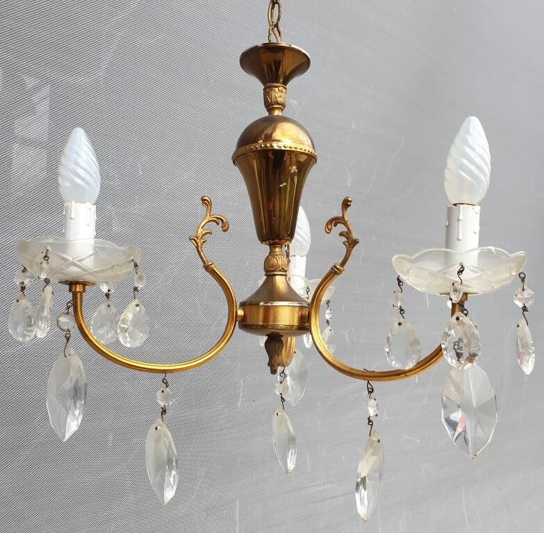 Lustre vintage à pampilles 3 bras de lumière