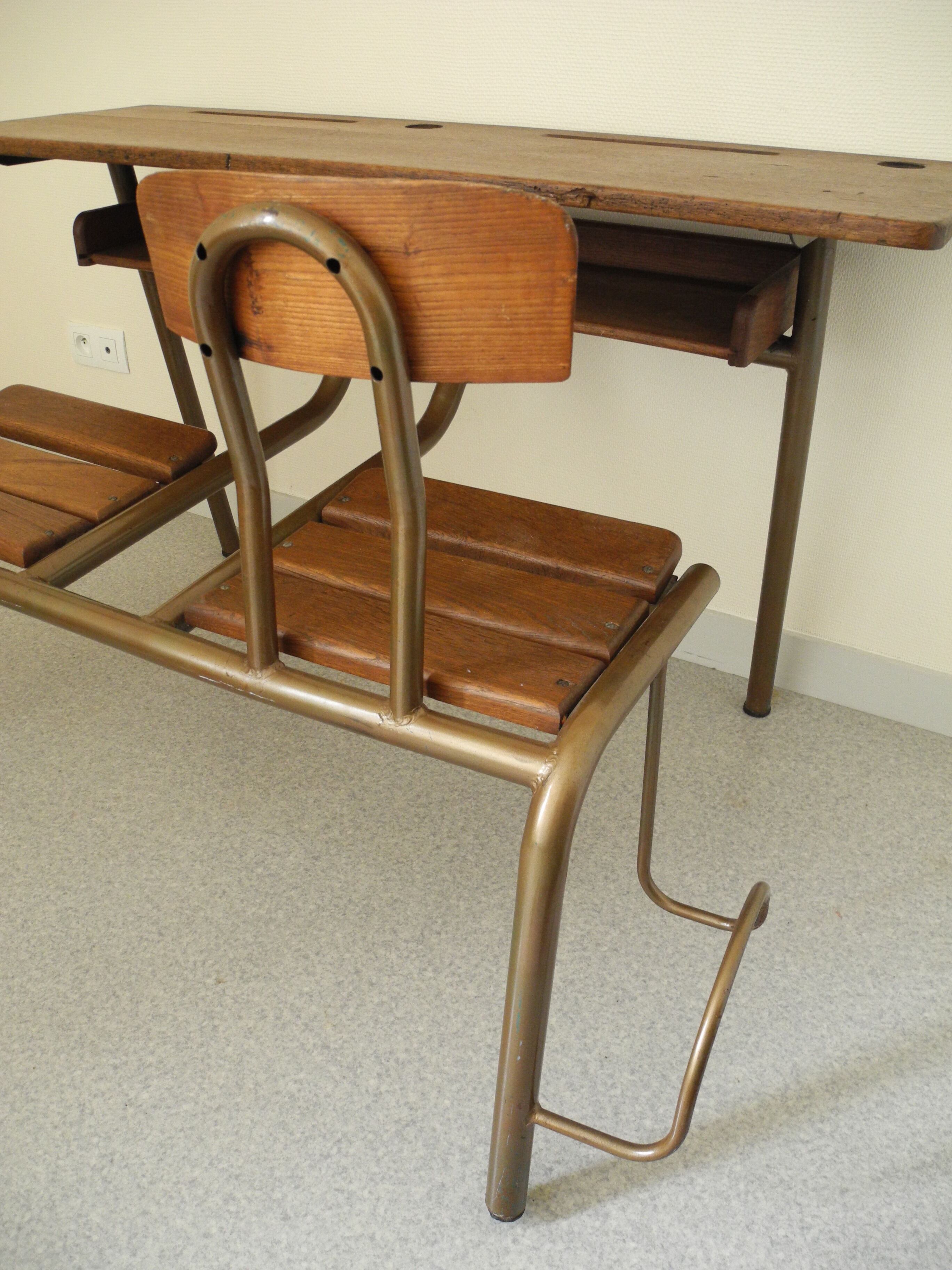 Bureau d'écolier pupitre double Matco Paris déco rétro vintage