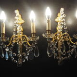 Pair of wall lamps two bronze lights with grapevines and crystal garlands – Louis XV style