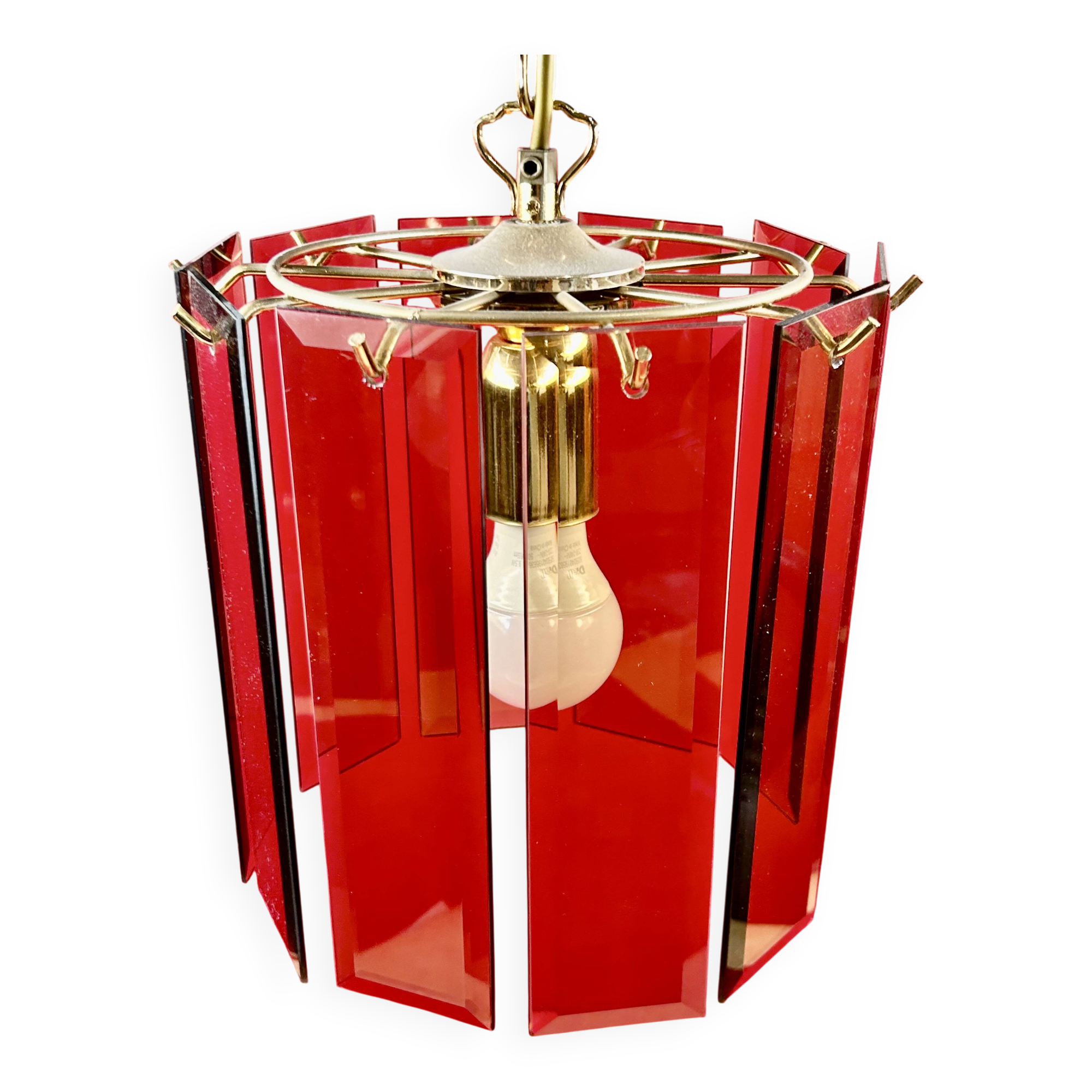 Suspension, smoked glass blade chandelier from the 1970s.