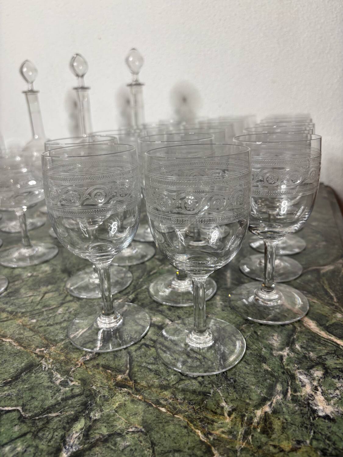 Baccarat crystal glassware and decanter set, Athenian engraving