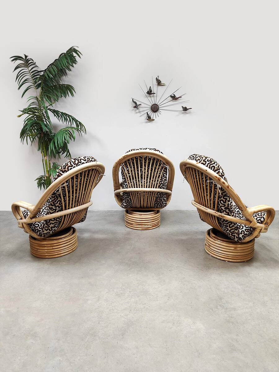 Vintage bamboo rocking lounge swivel tilt chairs Axel Enthoven