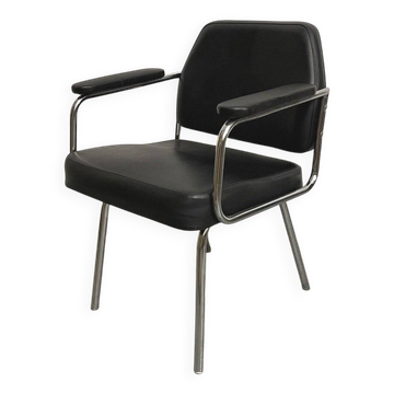 Space Age Black Leather Armchair, 1970s
