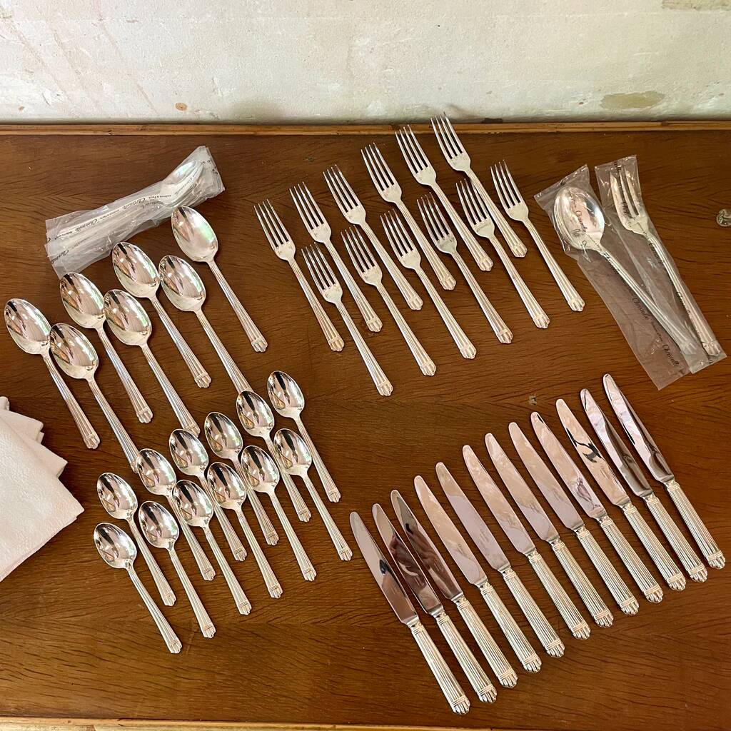 Silver-plated metal cutlery set Chrisofle model Aria, 50 pieces