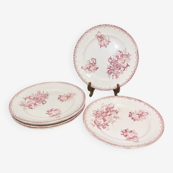 6 Assiettes Badonviller Amours rose