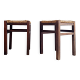 Pair of wooden and rope stools