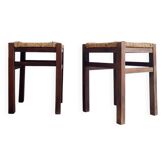 Paire de tabourets en bois et corde