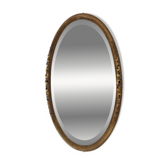 Large art deco mirror, oval, gold