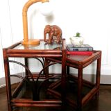 Rattan trundle tables circa 1950 in art deco style