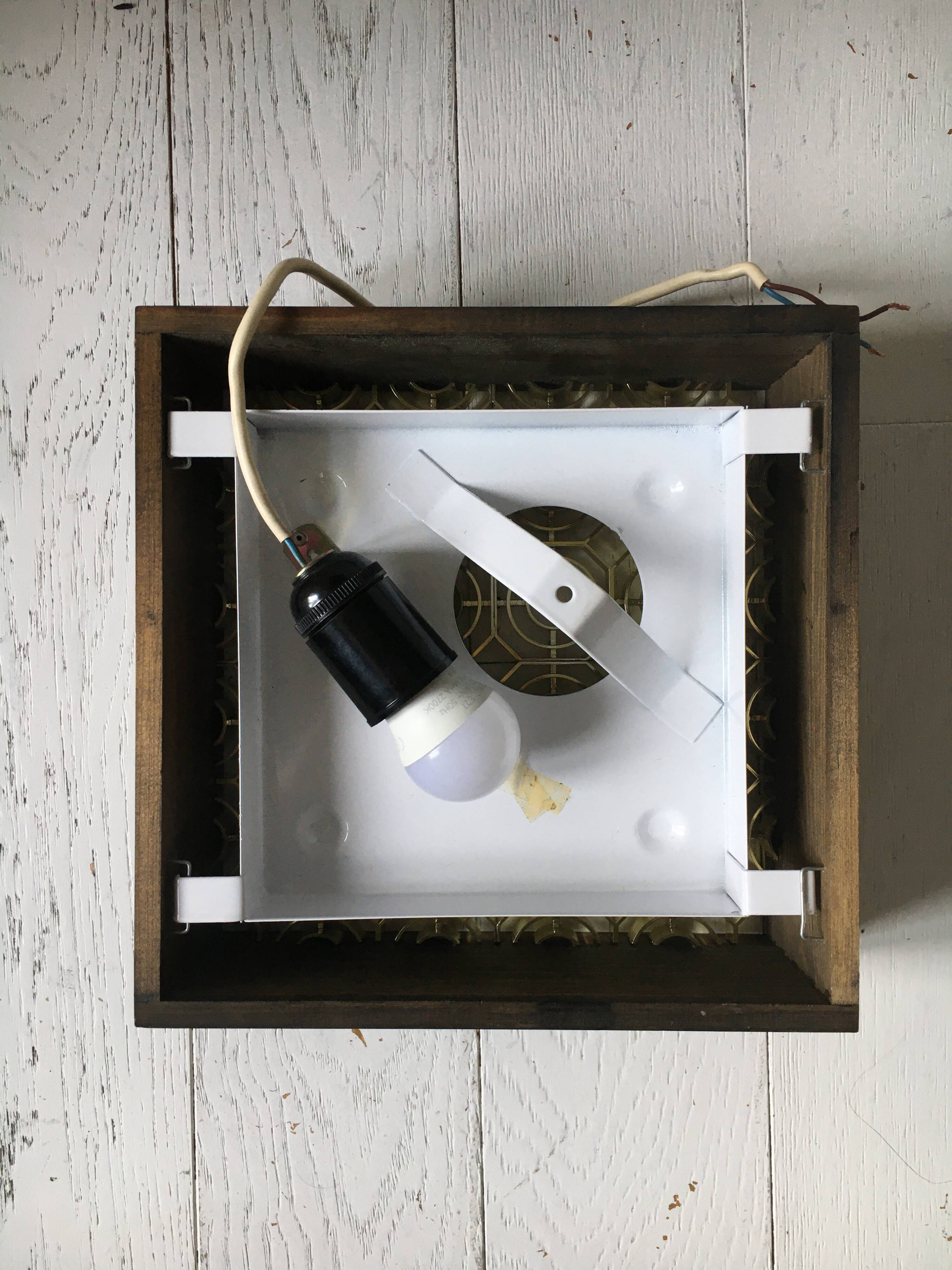 Pair of wooden frame wall lights, Odreco