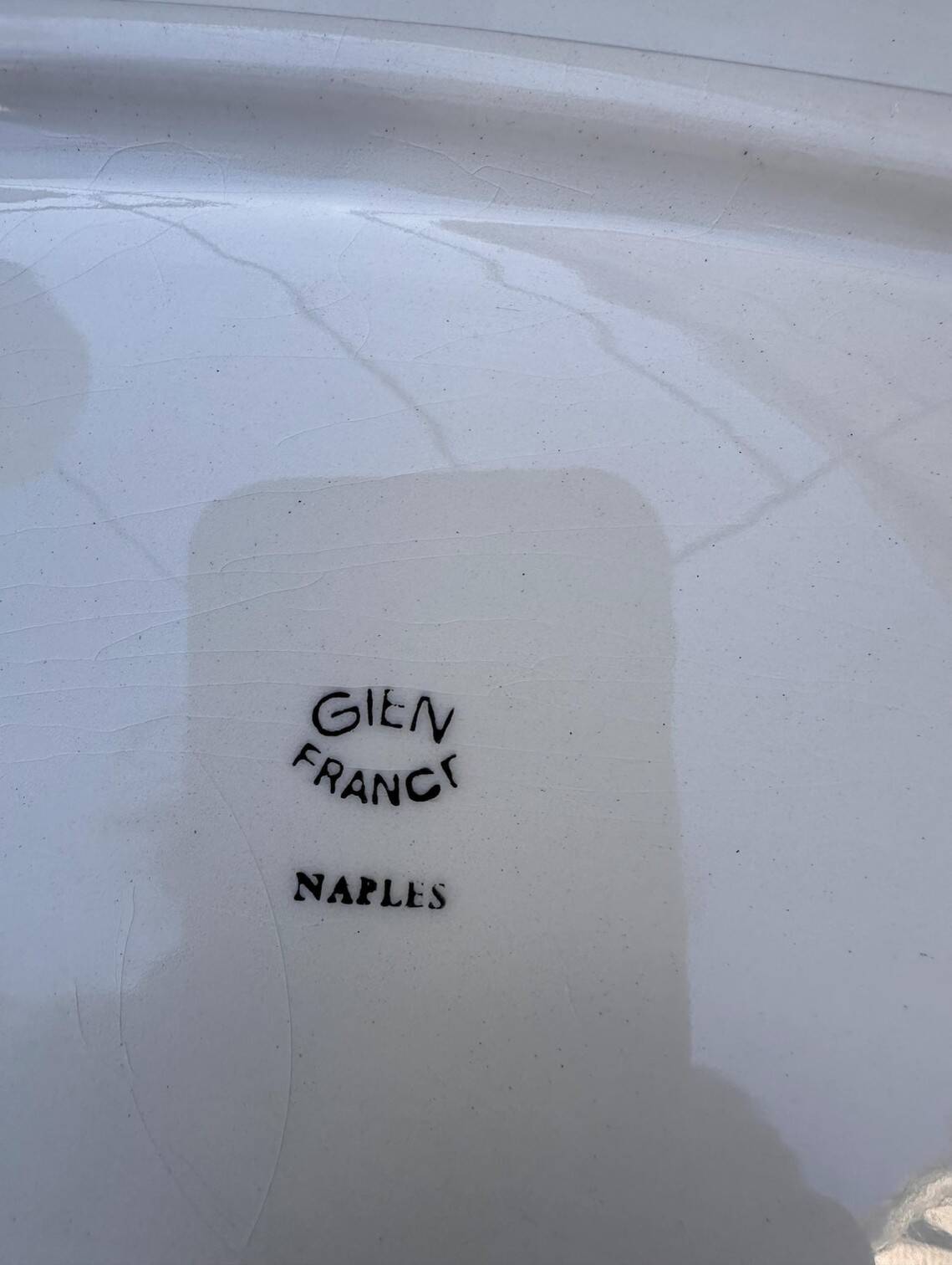 Large Vintage Gien France Plate – "Naples" Model – White Earthenware with Stripes