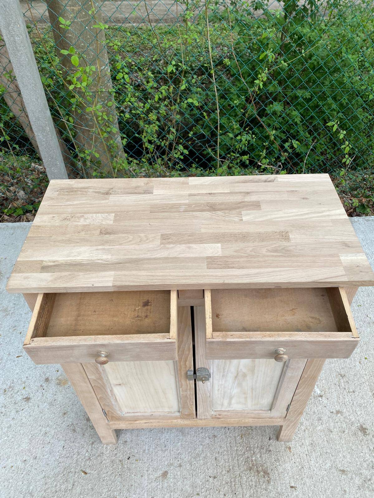 Renovated Parisian sideboard in raw solid wood 72cm