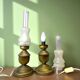Pair Portuguese rustic brass table lamps