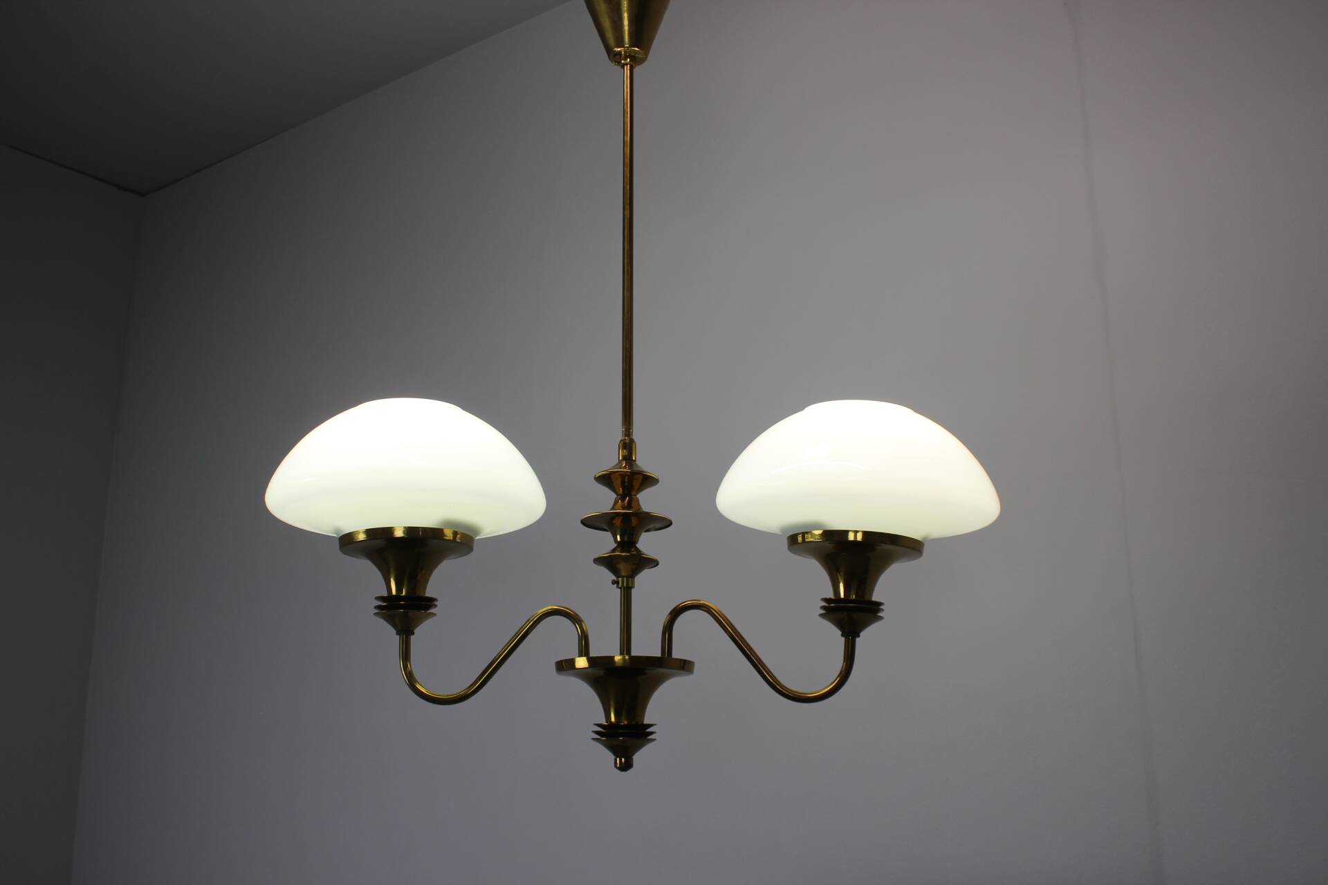 Mid-Century Brass Chandelier from Jablonec Glassworks, 1970s, Czechoslovak