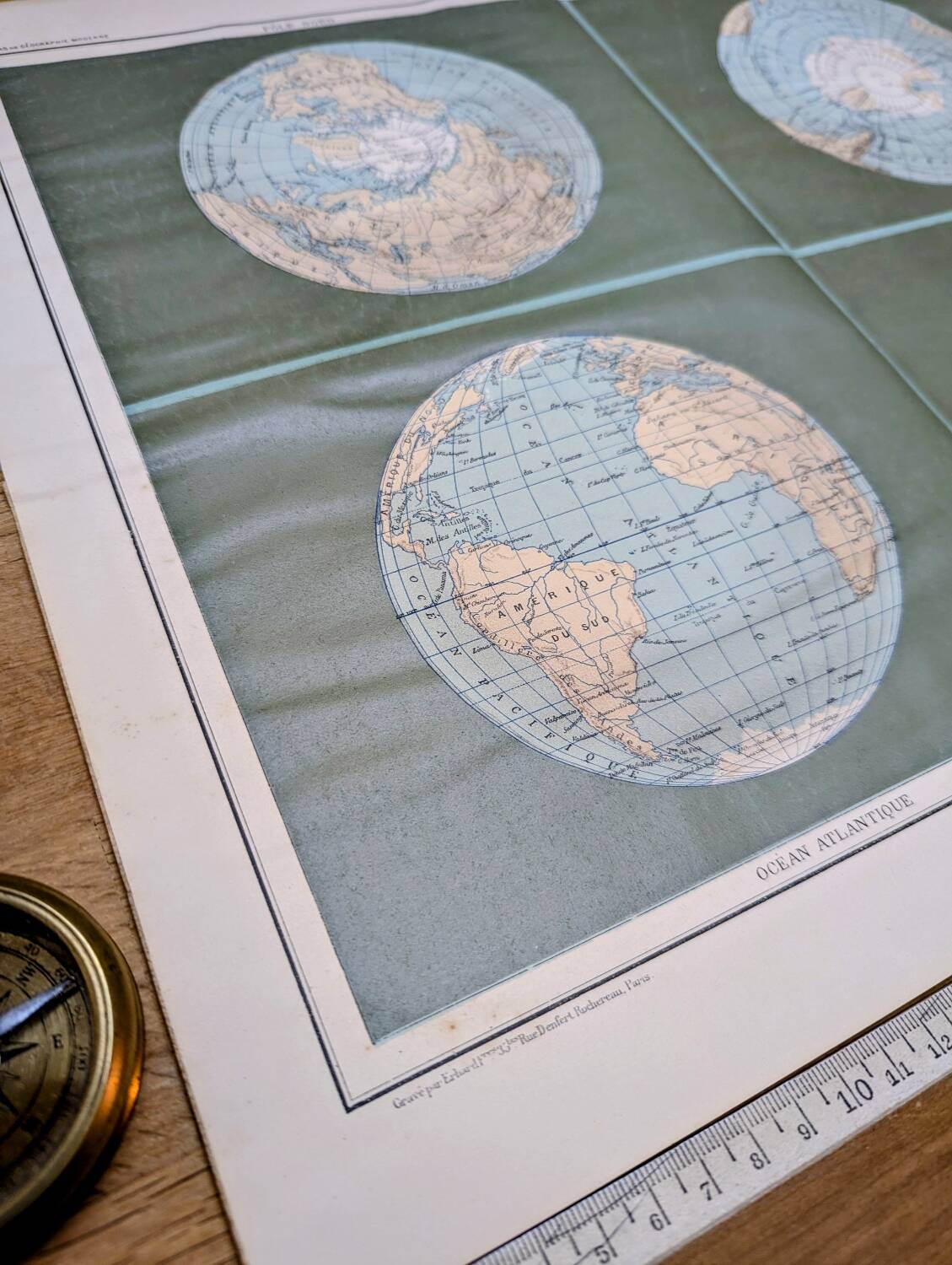 Sphère Terrestre, carte originale imprimée en 1907.