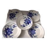 Ensemble assiettes à desserts Faïence de Longchamp Terre de fer fleurs