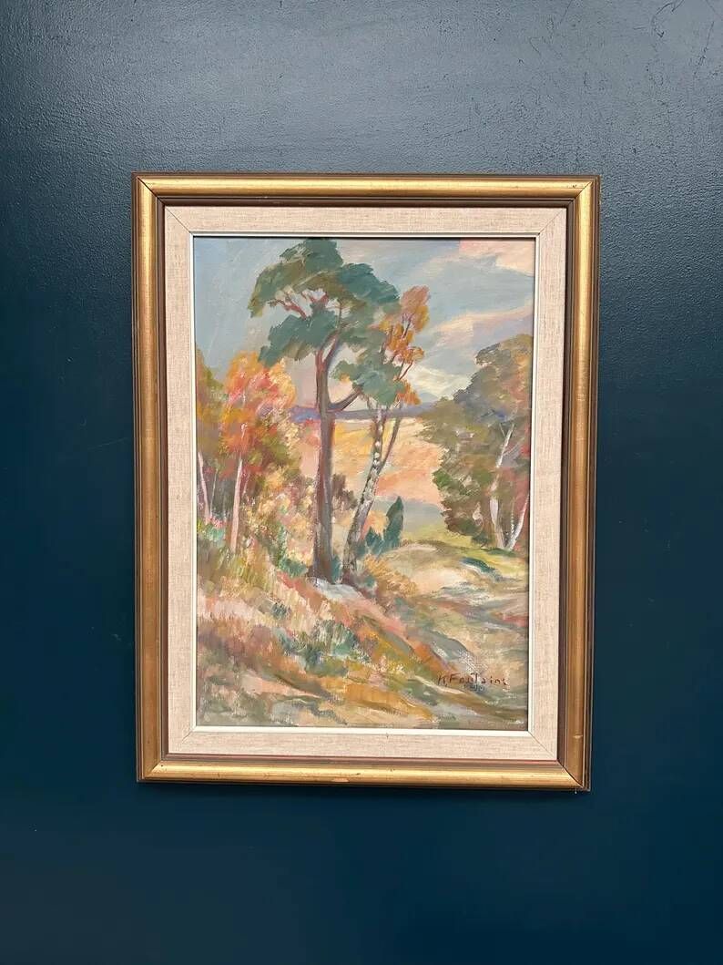 Large Original Swedish Oil on Canvas - “Forest” by Katharina Fontain - Signed - Vintage & Framed - 60 × 80 cm (23.6" × 31.5")
