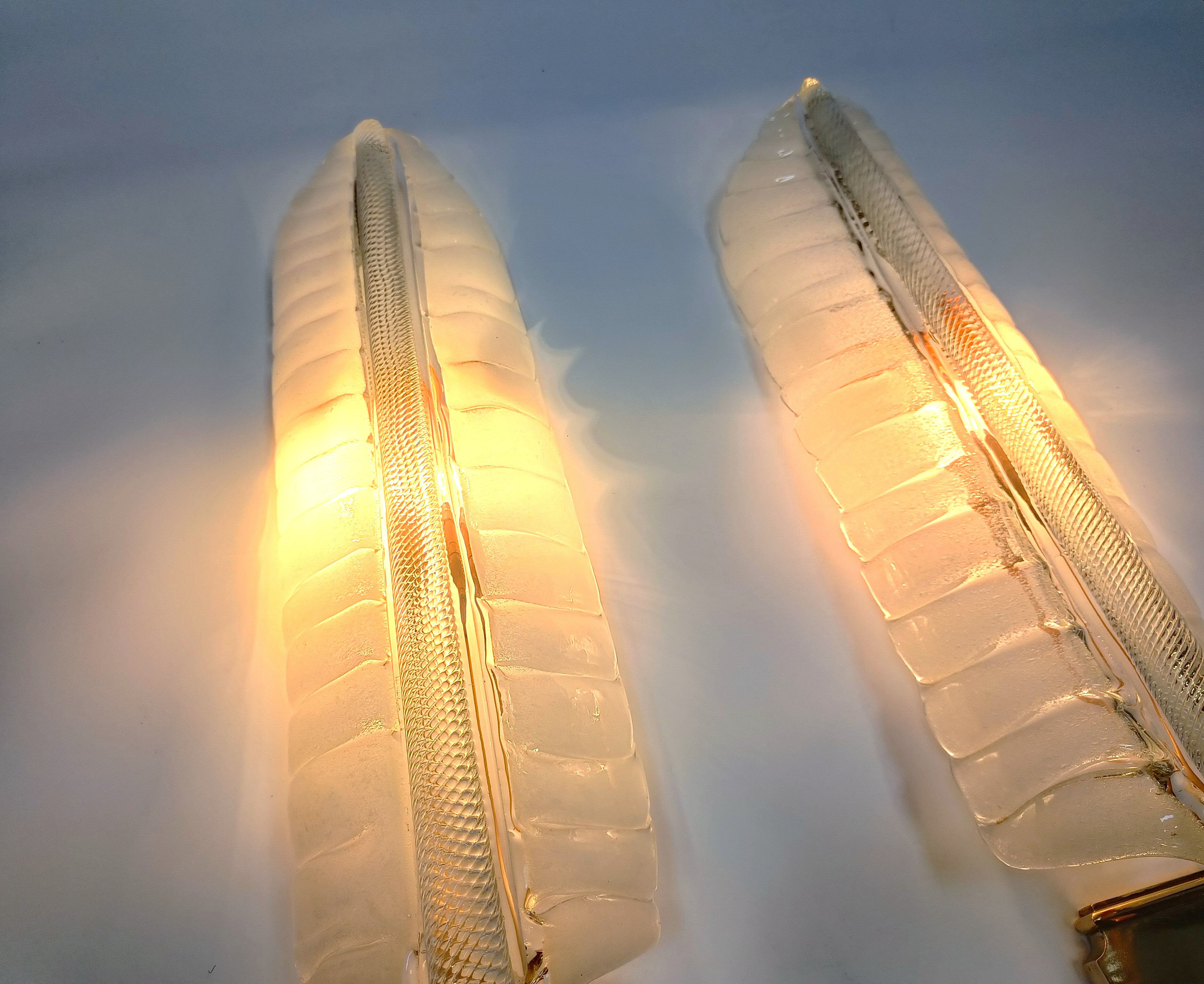 Pair of large crystal 'feather' wall lamps by André Arbus & Veronese, 1950s