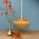 Vintage pendant lamp shade in yellow Clichy glass with red trim